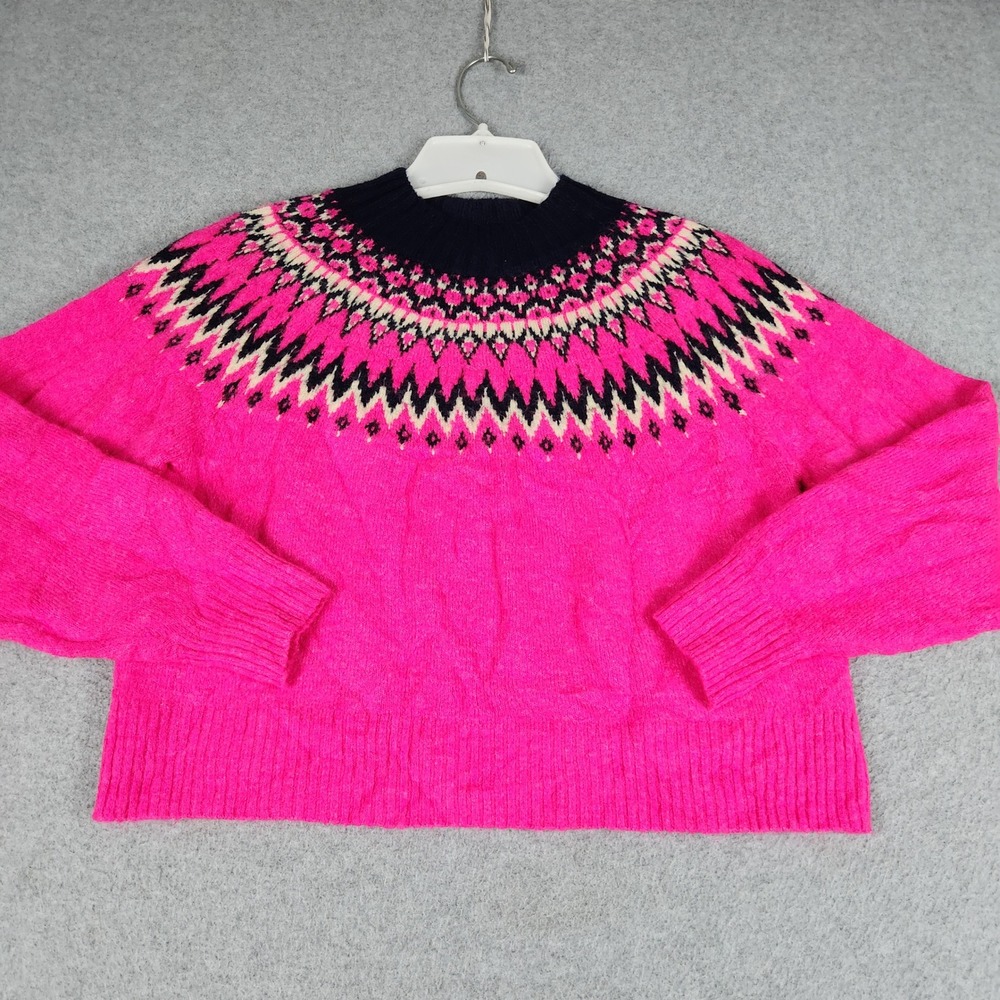 GAP Kids Sweater Girls Large (10) Pink Fair Isle Tight Knit Stretch Mock Neck